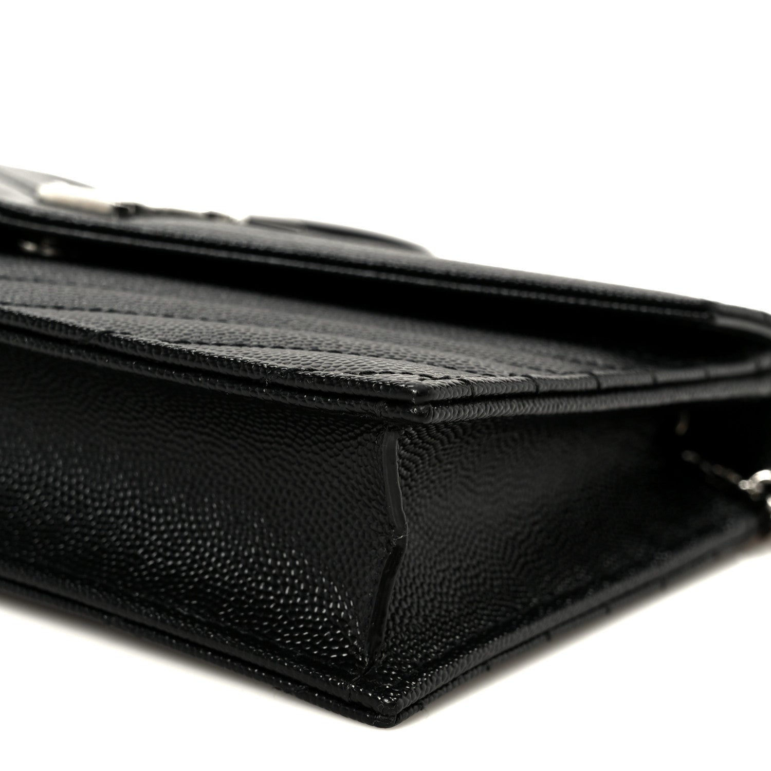 Saint Laurent Grain De Poudre Matelasse Chevron Monogram Envelope Chain Wallet Black 10 of 10