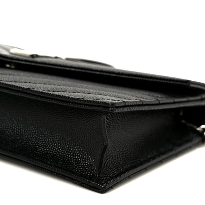 Saint Laurent Grain De Poudre Matelasse Chevron Monogram Envelope Chain Wallet Black 10 of 10