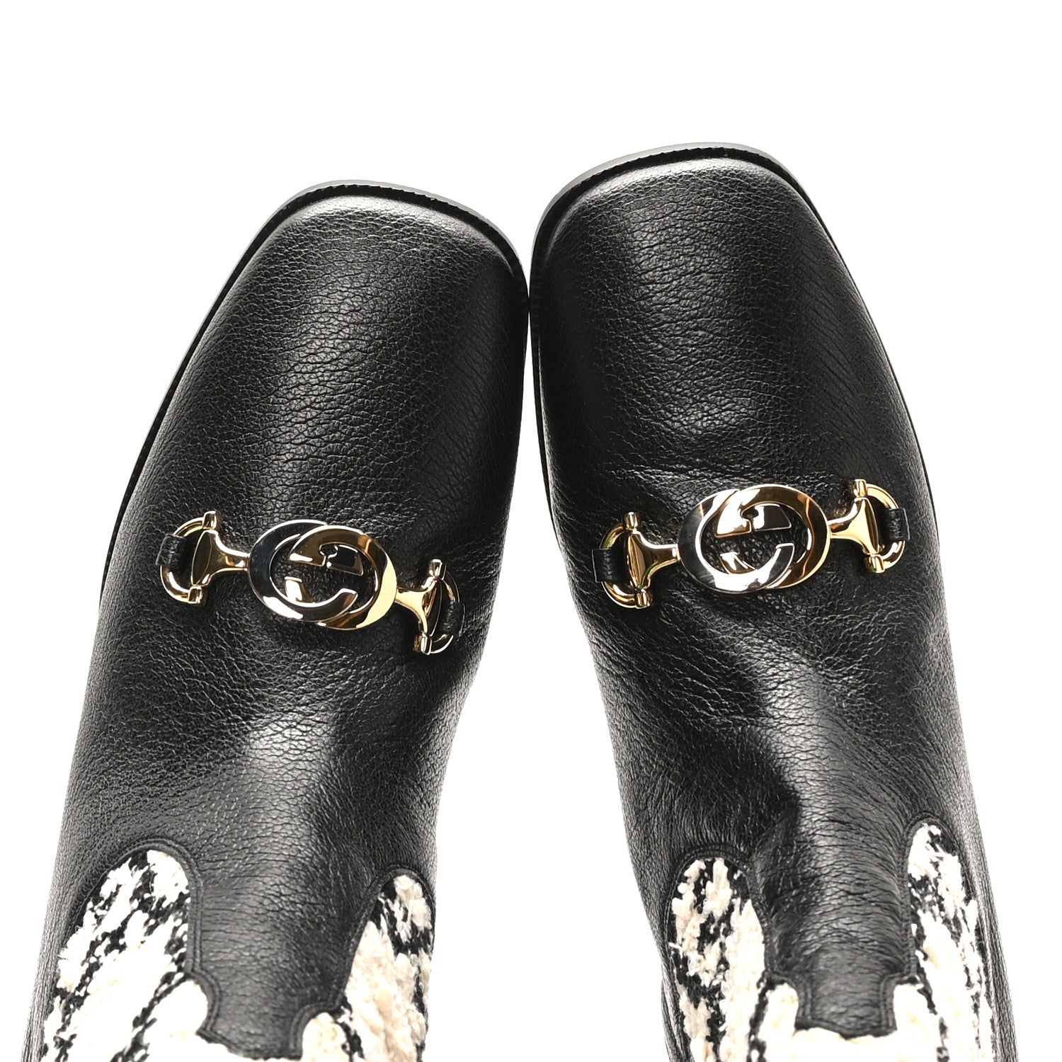 Gucci Tweed GG Monogram Wrinkled Kid Zumi Knee Boots 39.5 Natural Black 2 of 10