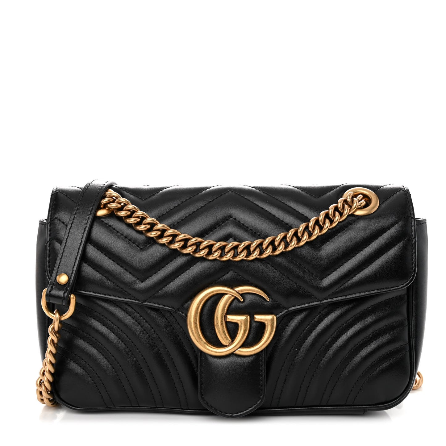Calfskin Matelasse Small GG Marmont Shoulder Bag Black