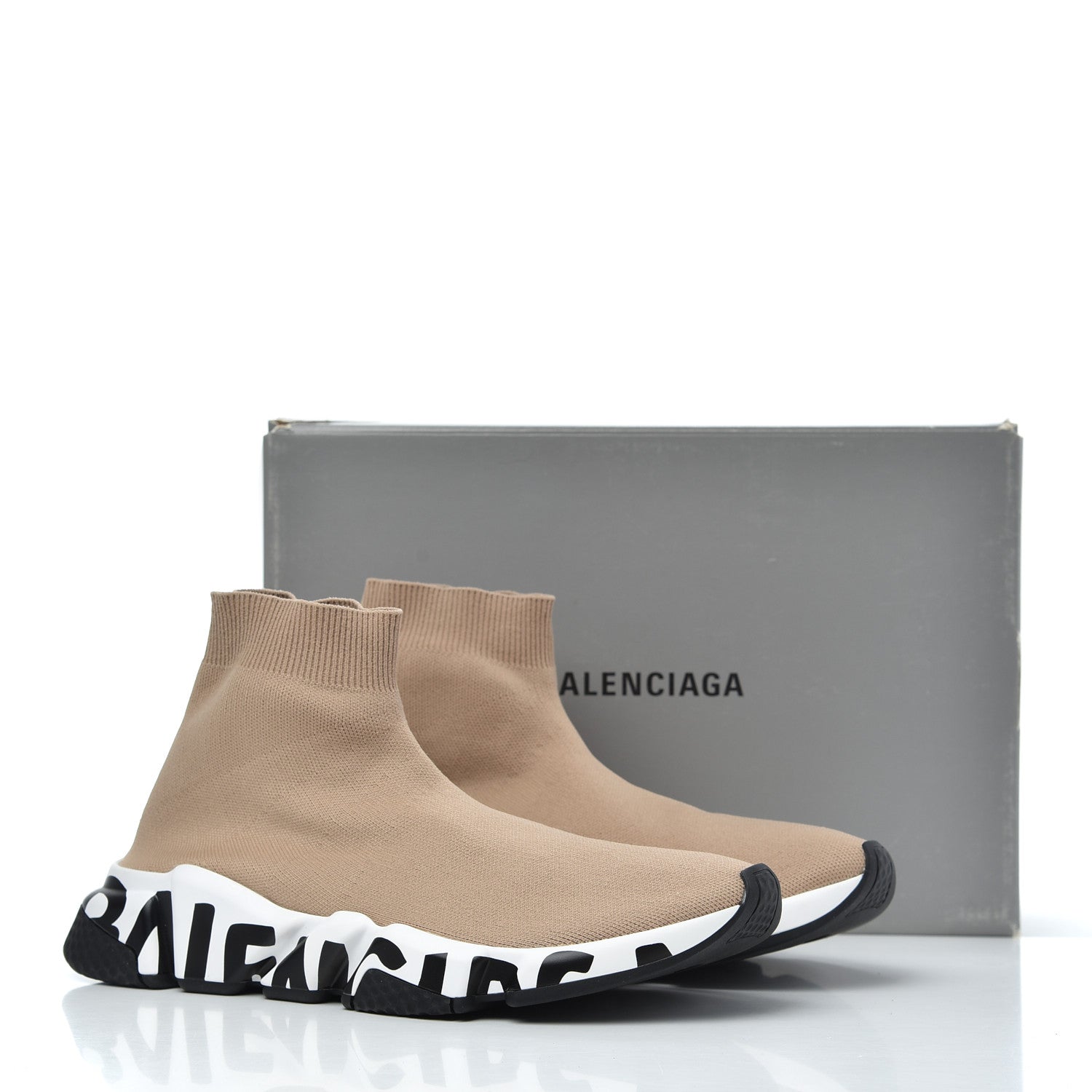 Balenciaga Neoprene Knit Womens Speed Graffiti Sneakers 41 Beige White Black 8 of 8