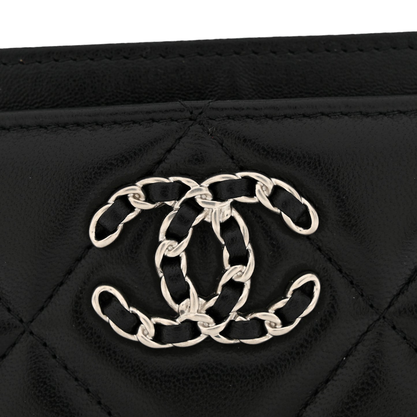 Lambskin Quilted Chanel 19 Card Holder Black