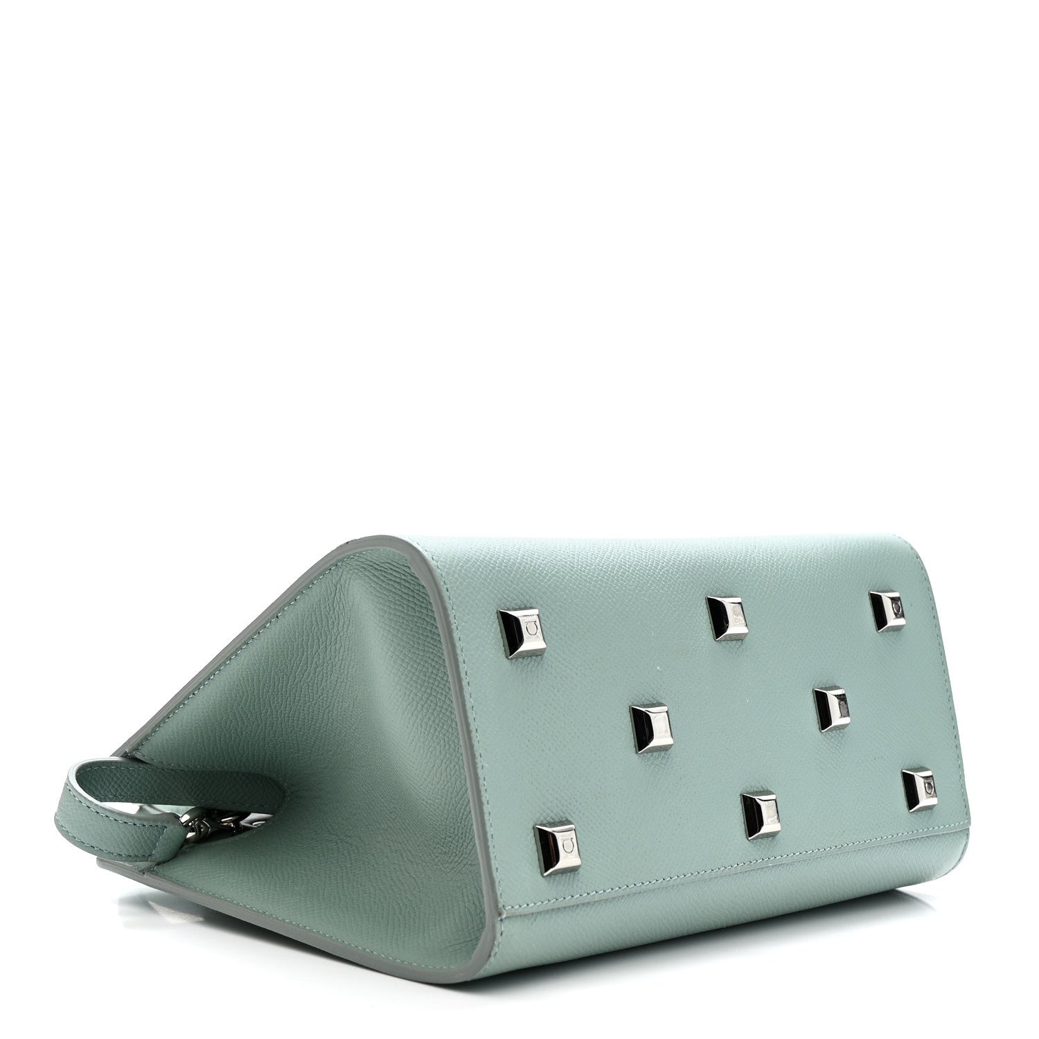 Salvatore Ferragamo Hammered Calfskin Small The Studio Box Bag Aqua Green 4 of 11