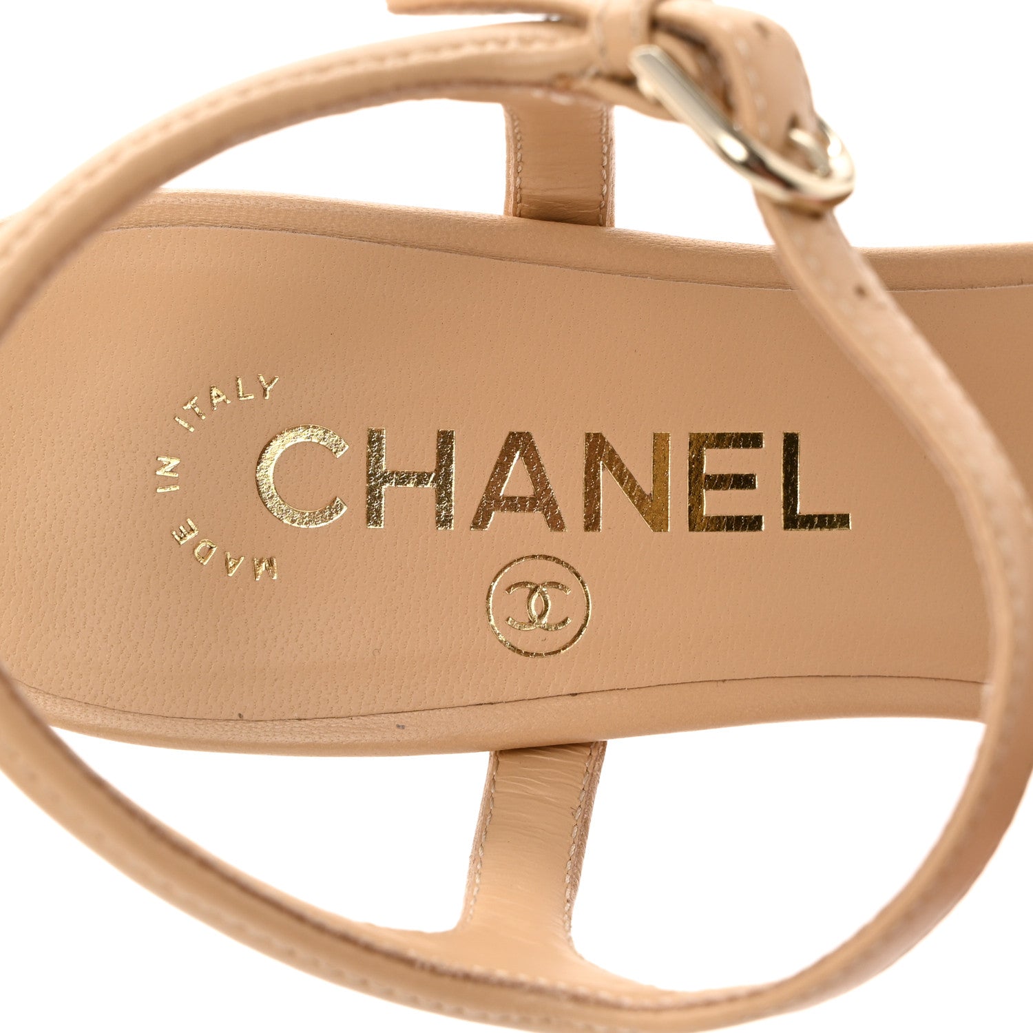 Chanel Lambskin Logo Platform Sandals 37 Beige 6 of 8