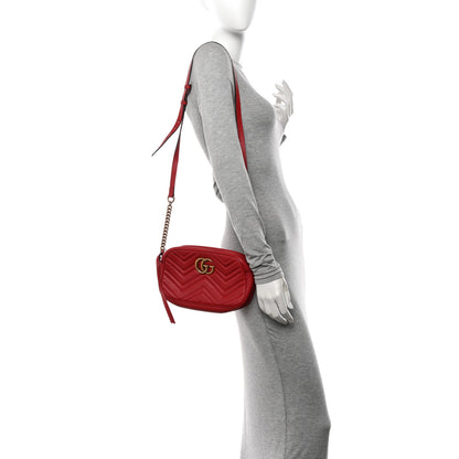 Gucci Calfskin Matelasse Small GG Marmont Chain Shoulder Bag Hibiscus Red 2 of 14