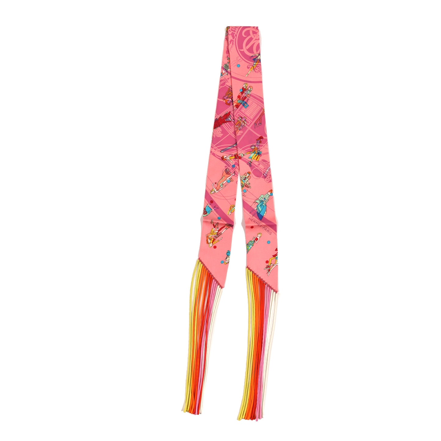 Silk Ex-Libris Les Parisie Fringed Twilly Rose Malabar Jaune