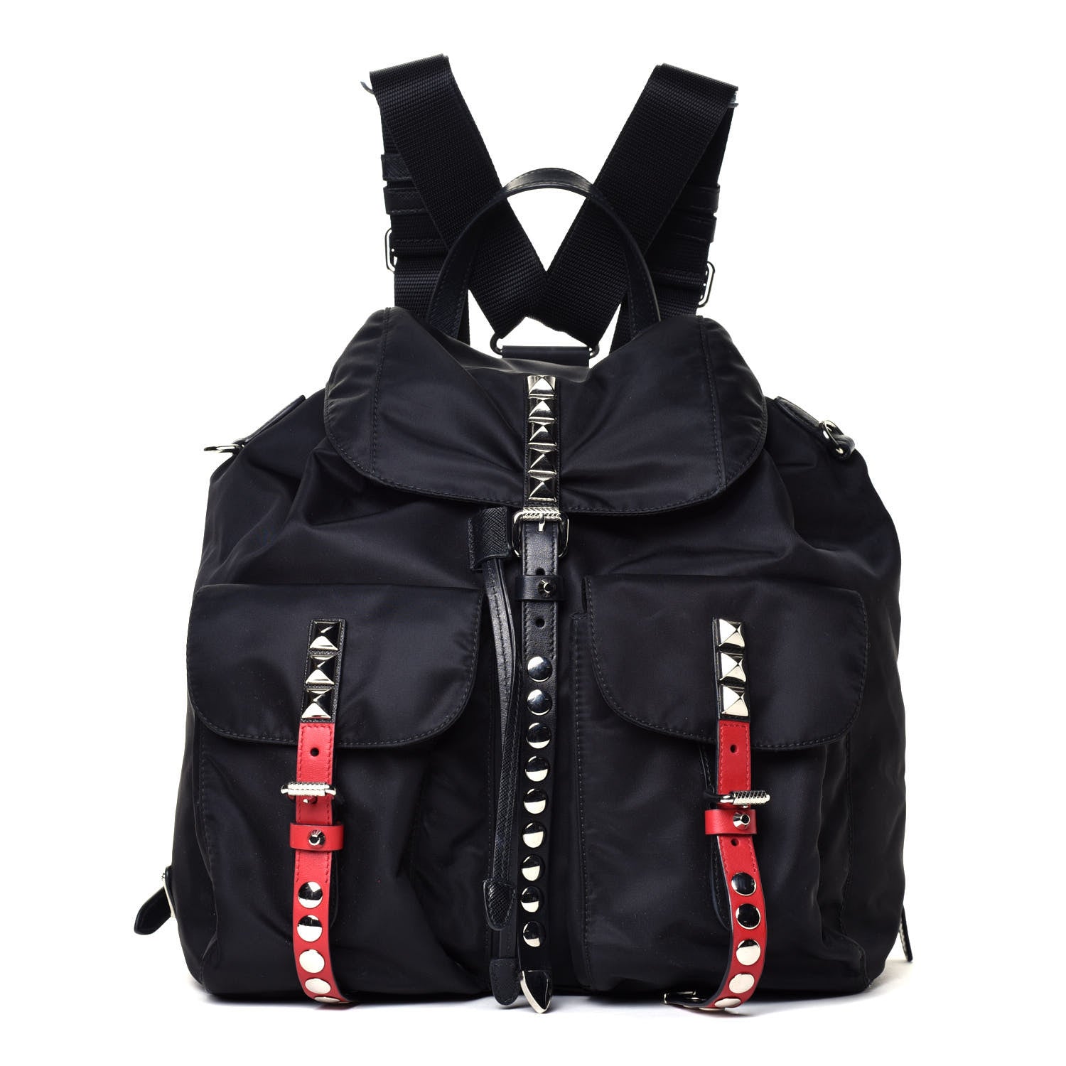 Prada Nylon New Vela Studded Backpack Black Fuoco 1 of 4