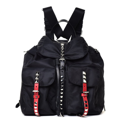 Prada Nylon New Vela Studded Backpack Black Fuoco 1 of 4