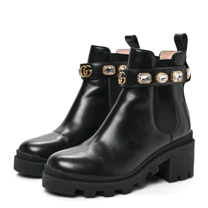 Gucci Calfskin Crystal GG Trip Chelsea Ankle Boots 37.5 Black 3 of 8