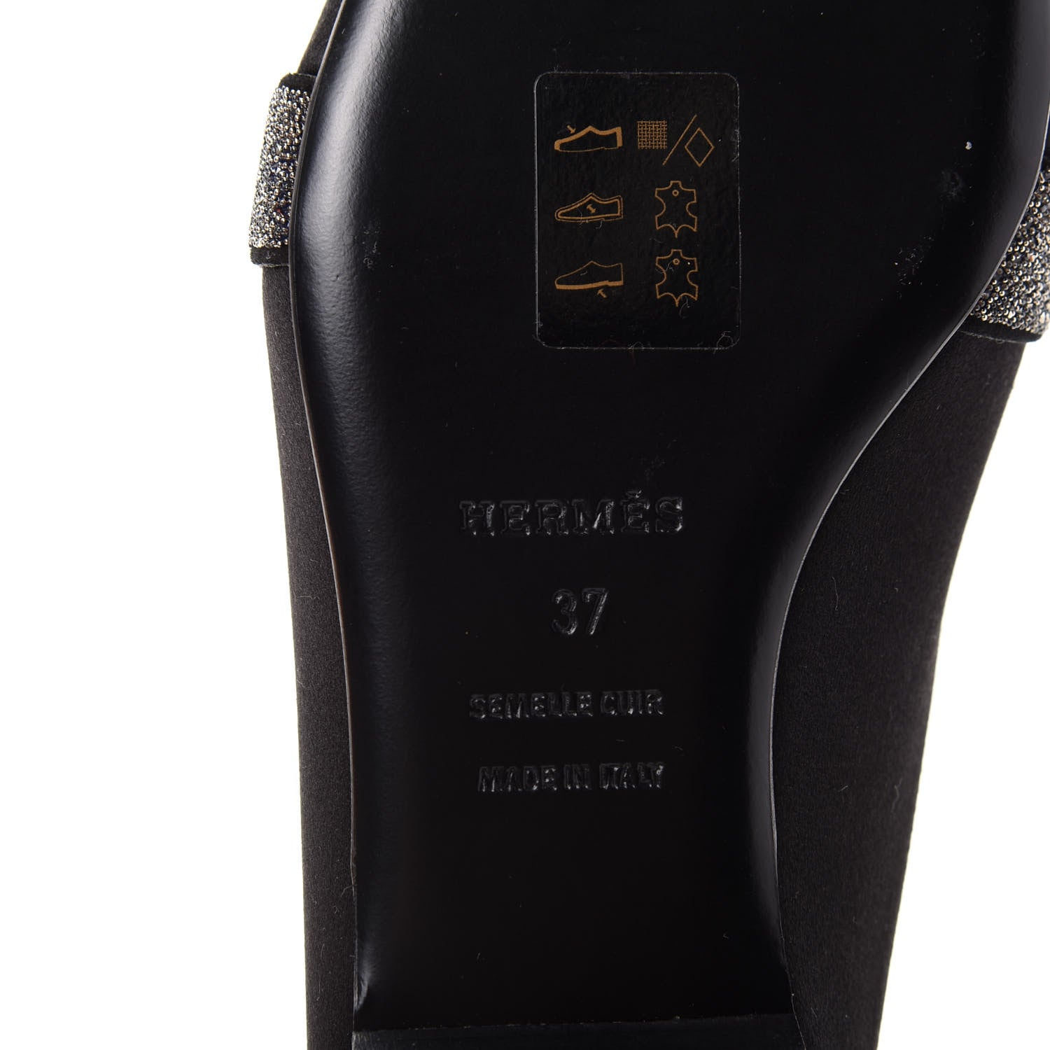 Hermes Satin Suede Goatskin Crystal Roxane Mules 37 Black 9 of 10