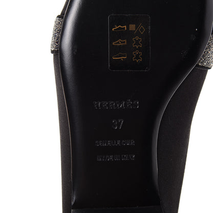 Hermes Satin Suede Goatskin Crystal Roxane Mules 37 Black 9 of 10