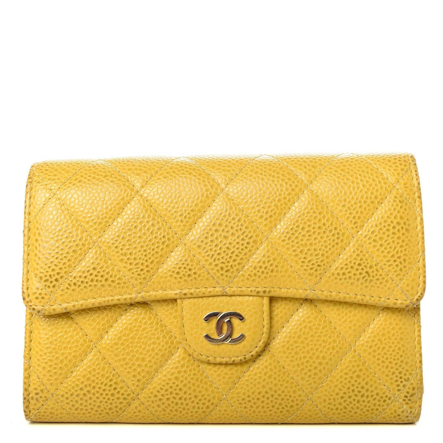 Caviar Quilted Medium Flap Wallet Yellow