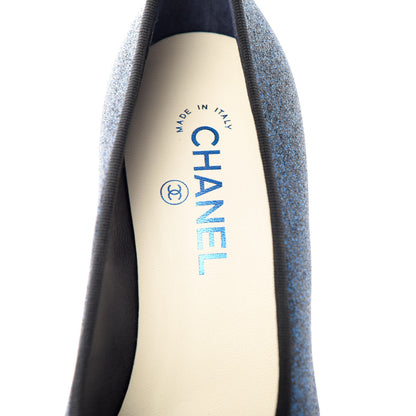 Chanel Glitter Grosgrain Cap Toe Logo Pumps 39 Blue 8 of 11