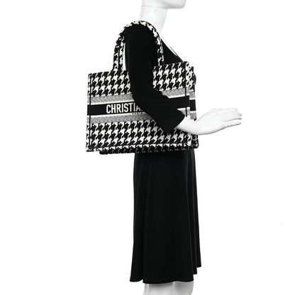 Christian Dior Canvas Macro Houndstooth Embroidered Medium Book Tote Black White 2 of 10