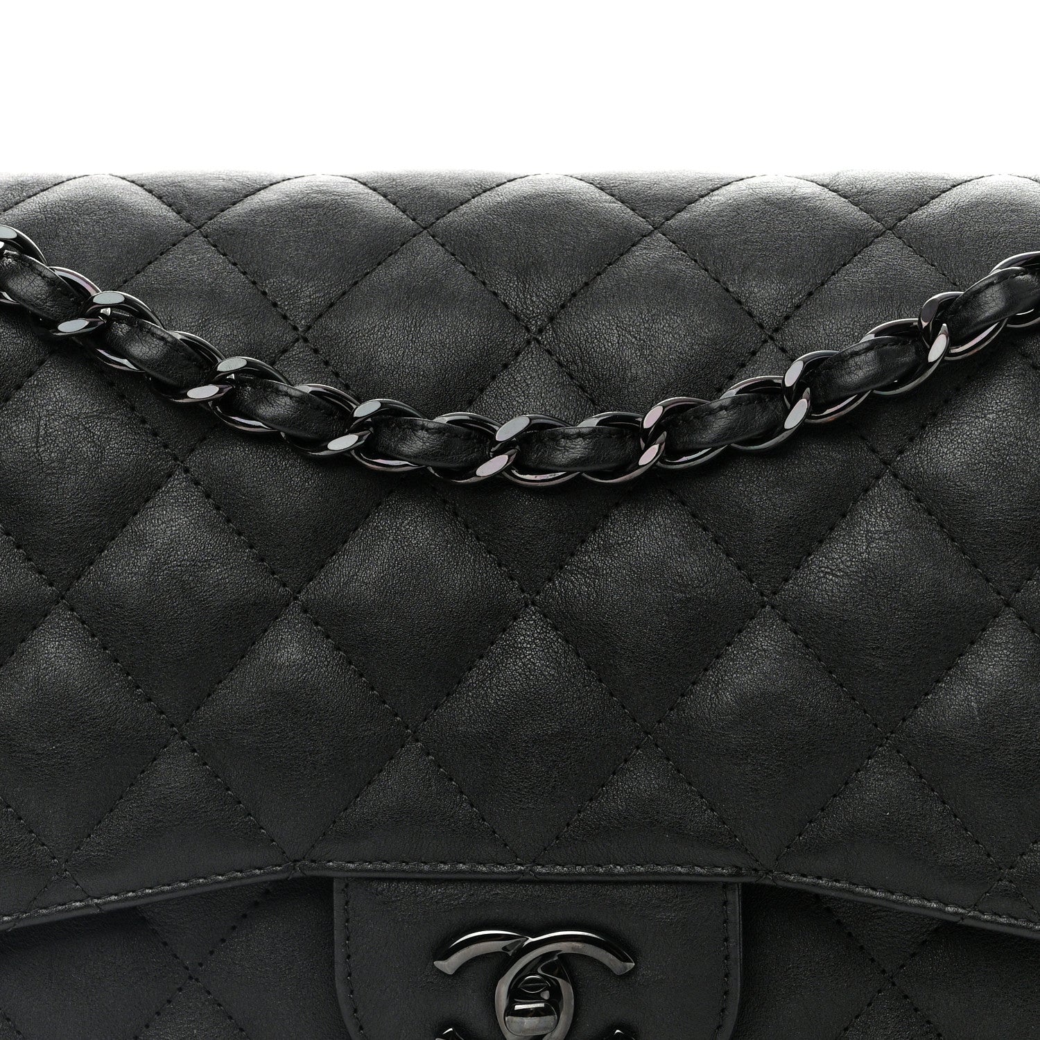 Chanel Crumpled Calfskin Quilted Jumbo Double Flap So Black 8 of 11