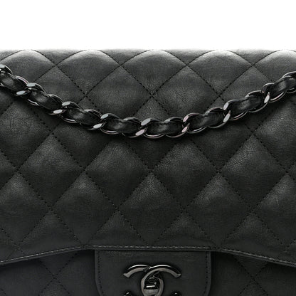 Chanel Crumpled Calfskin Quilted Jumbo Double Flap So Black 8 of 11