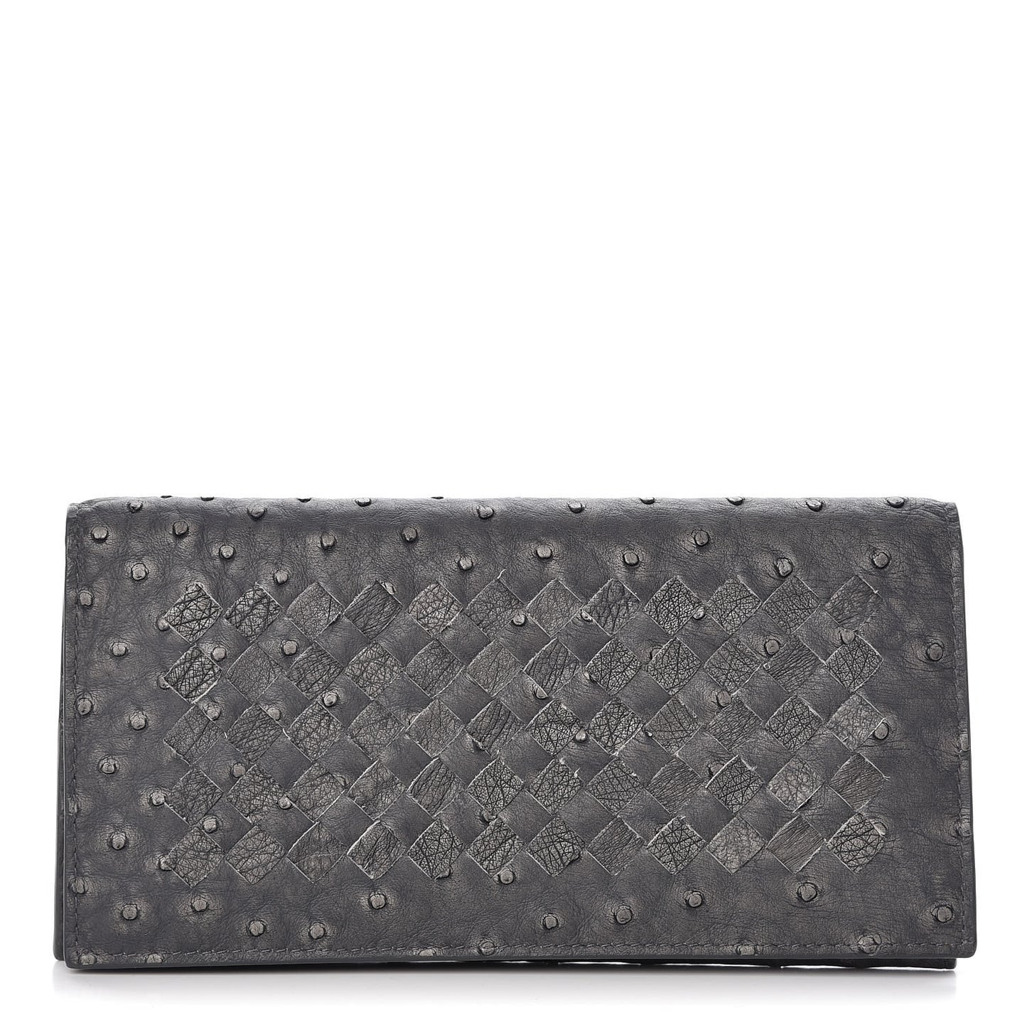 Ostrich Intrecciato Flap Wallet Ardoise