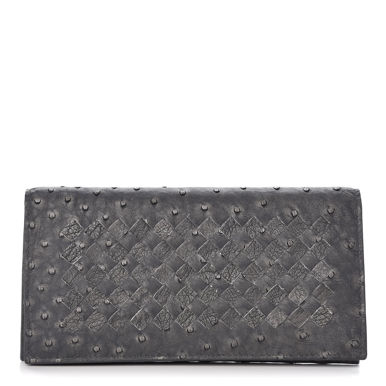 Bottega Veneta Ostrich Intrecciato Flap Wallet Ardoise 1 of 11