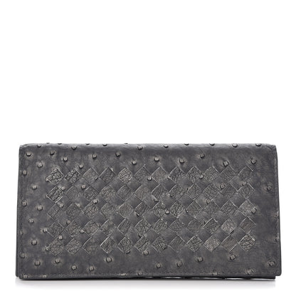 Bottega Veneta Ostrich Intrecciato Flap Wallet Ardoise 1 of 11