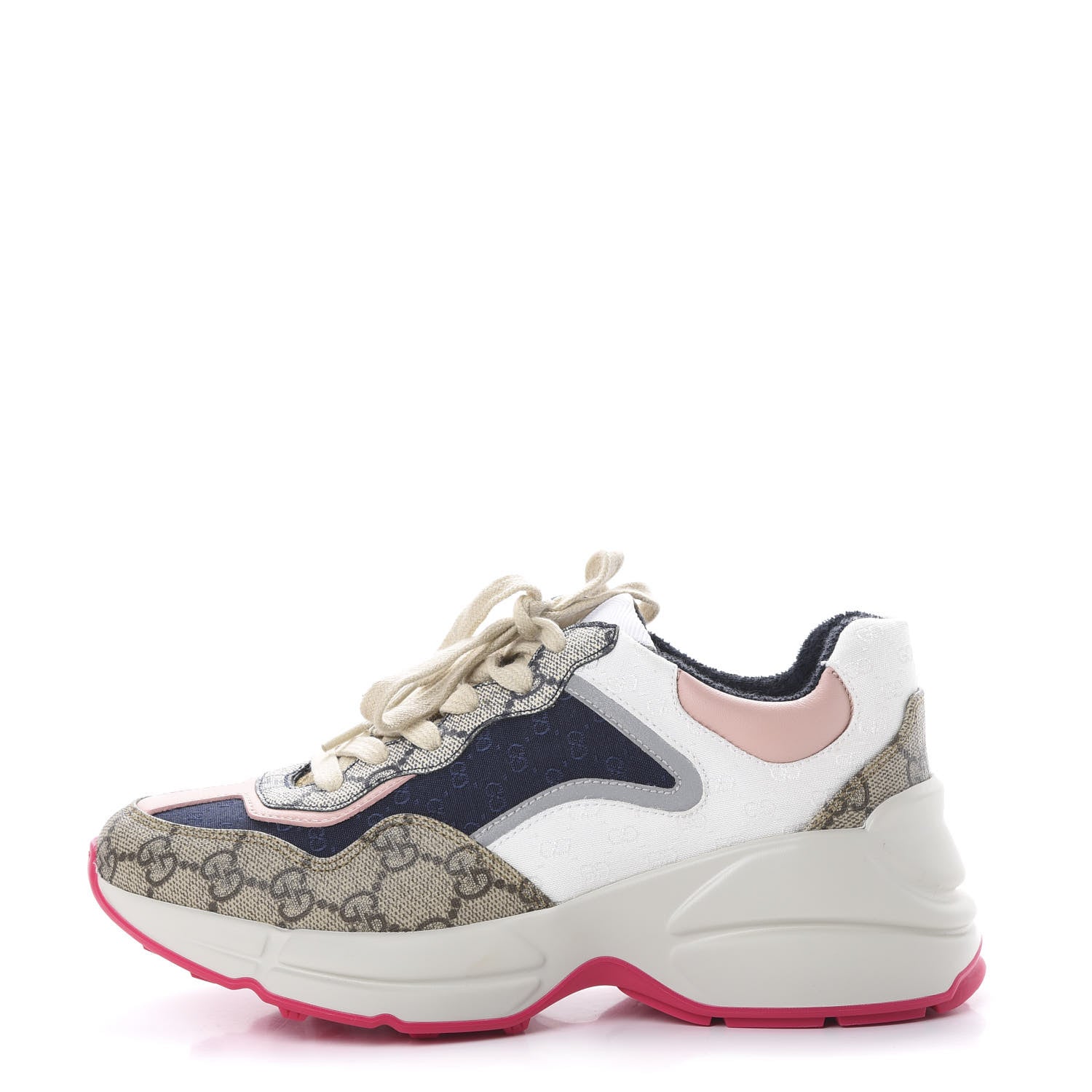 Gucci GG Supreme Monogram Mix Monogram Womens Rhyton Sneakers 36 London Blue Beige Pale Pink 1 of 8
