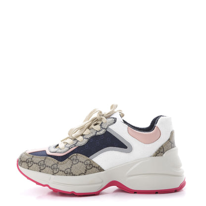 Gucci GG Supreme Monogram Mix Monogram Womens Rhyton Sneakers 36 London Blue Beige Pale Pink 1 of 8