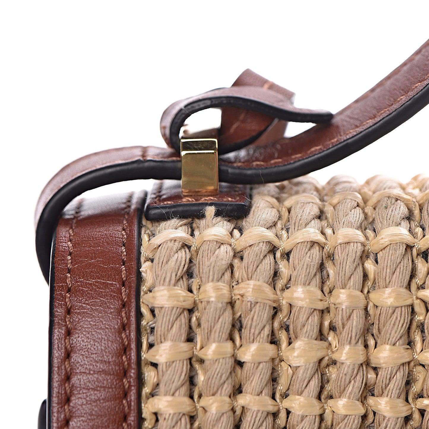 Woven Raffia Calfskin Medium Barcelona Shoulder Bag Brown
