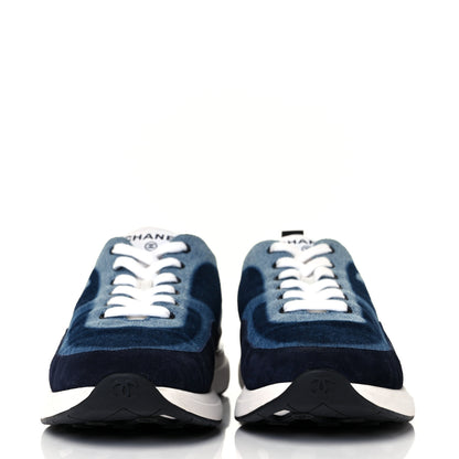 Chanel Denim Suede Calfskin Womens CC Sneakers 39 Dark Blue White Black 4 of 18