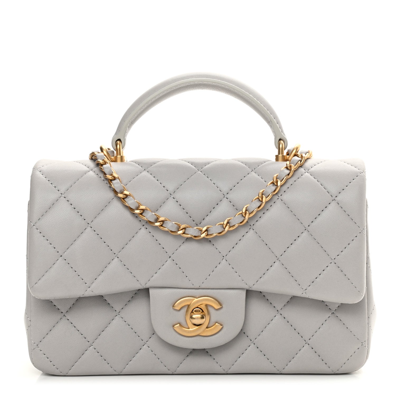 Chanel Lambskin Quilted Mini Top Handle Rectangular Flap Grey 1 of 11