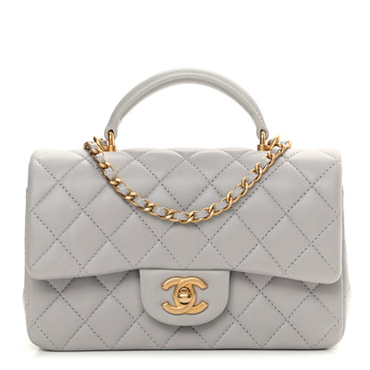 Chanel Lambskin Quilted Mini Top Handle Rectangular Flap Grey 1 of 11