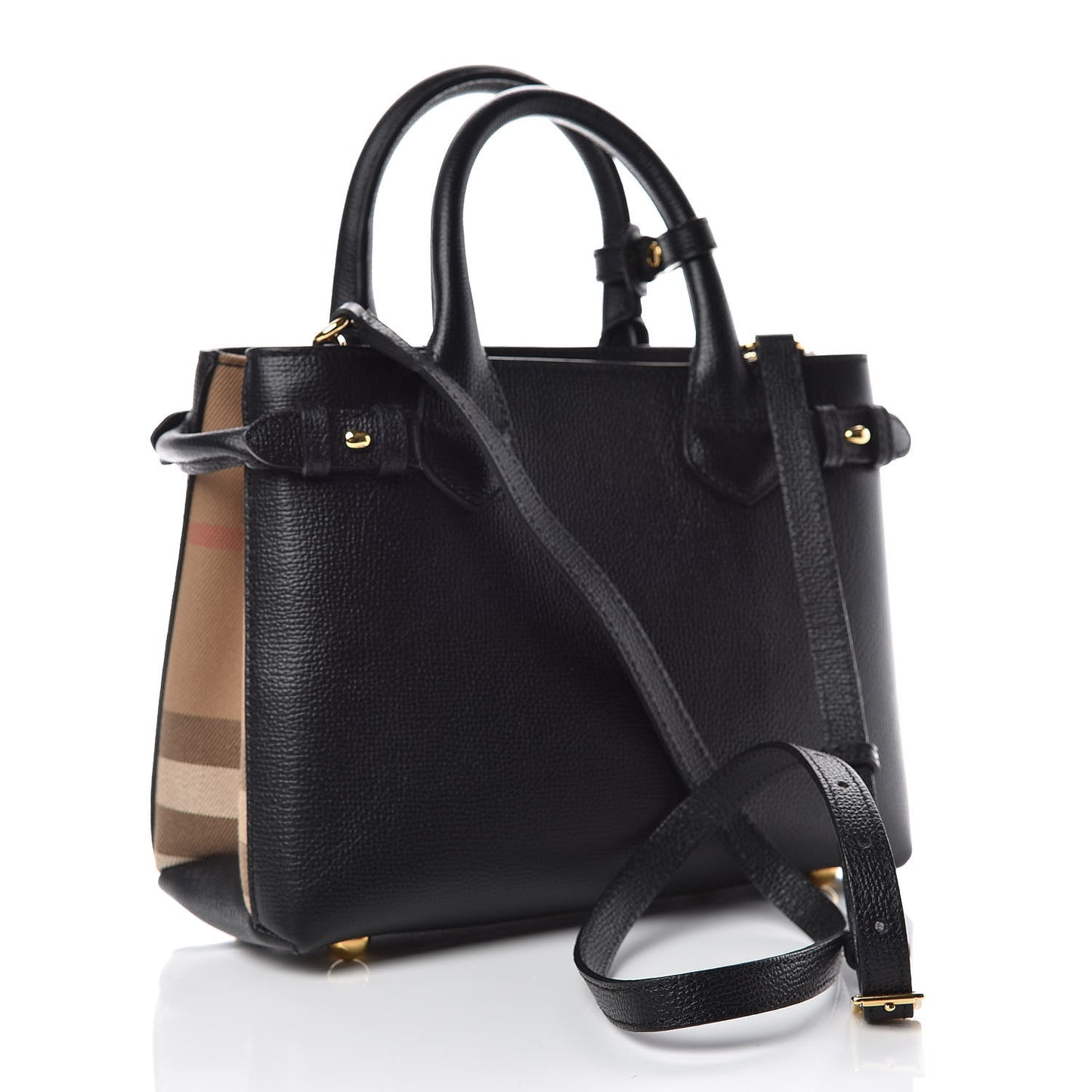 Grainy Calfskin House Check Small Banner Tote Black