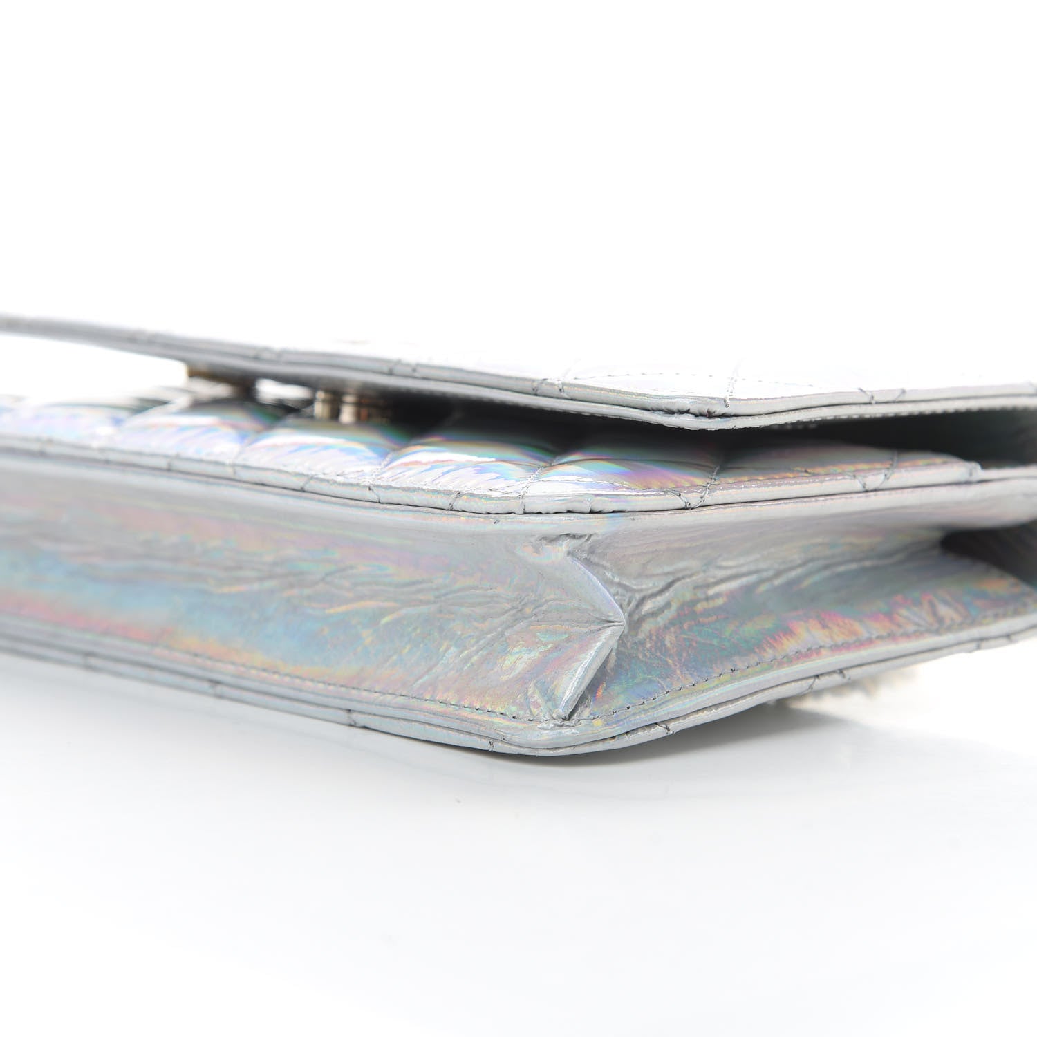 Chanel Iridescent Goatskin Quilted Wallet On Chain WOC Silver 11 of 12