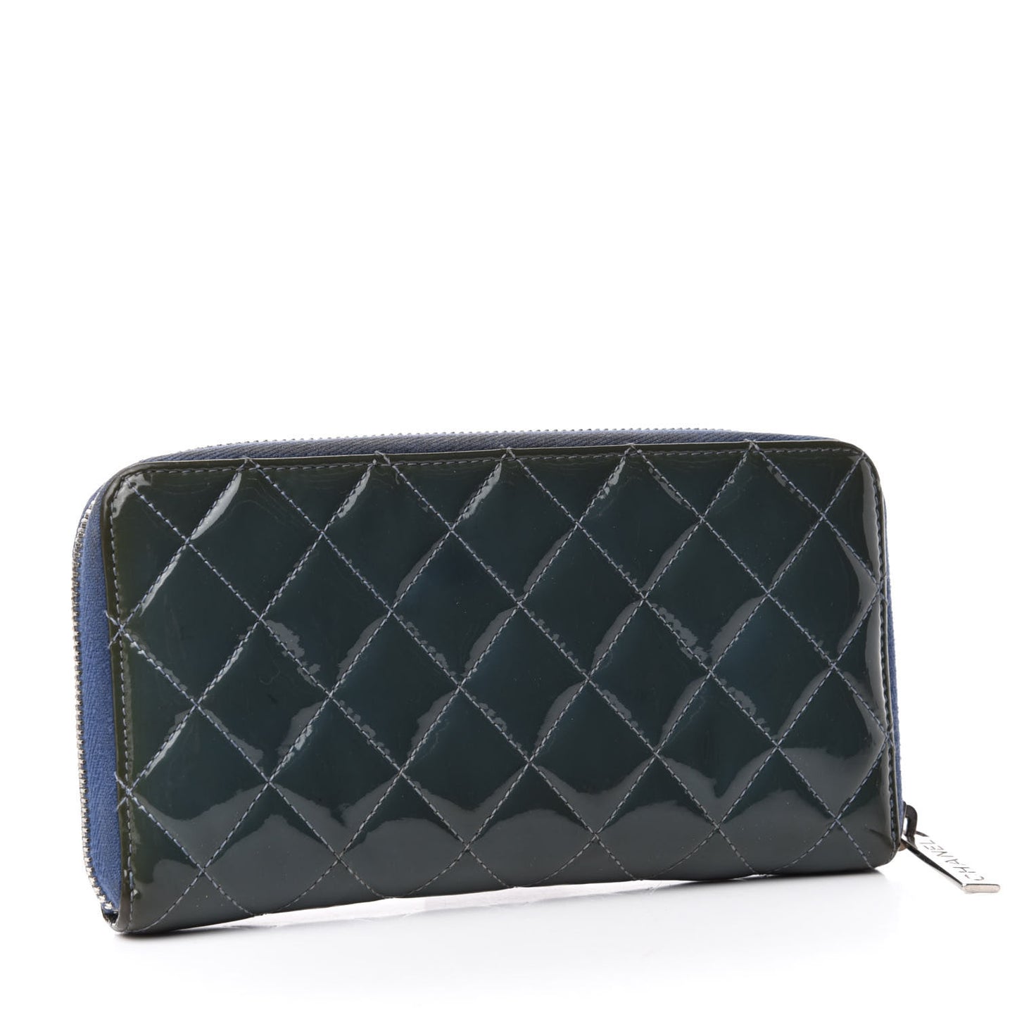 Patent Quilted Brilliant Zip Around Wallet Blue