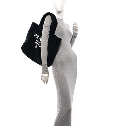 Prada Terry Cloth Tote Bag Black White 2 of 9