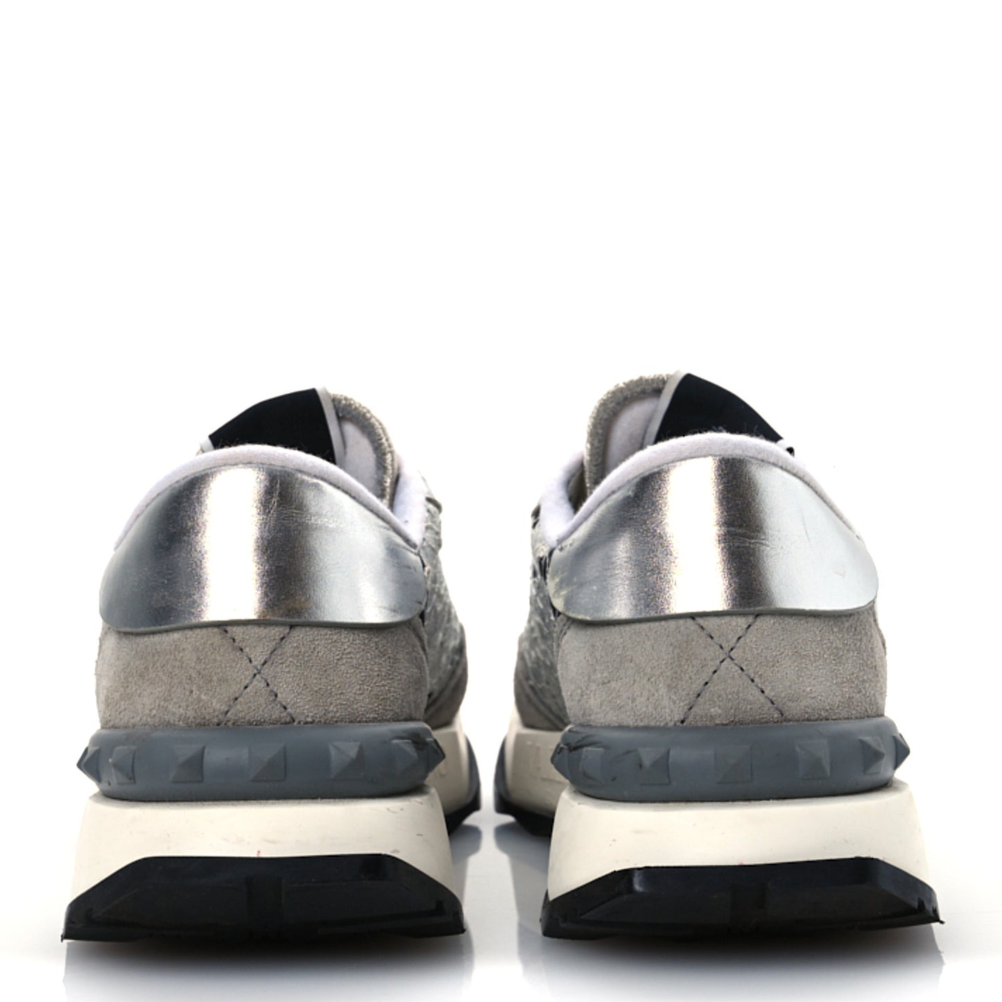 Metallic Calfskin Lace Mesh Lacerunner Sneaker 37.5 Silver Pastel Gray