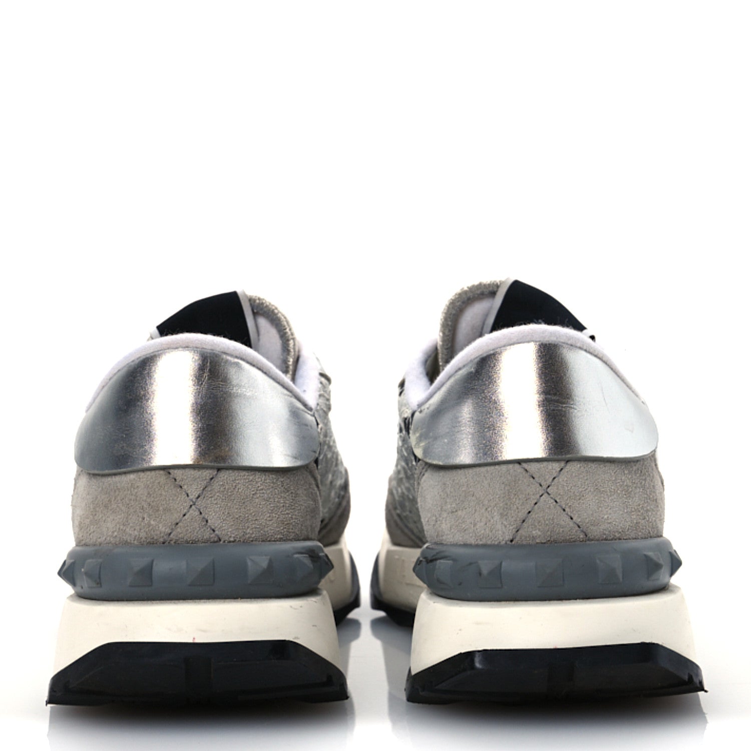 Valentino Garavani Metallic Calfskin Lace Mesh Lacerunner Sneaker 37.5 Silver Pastel Gray 6 of 15