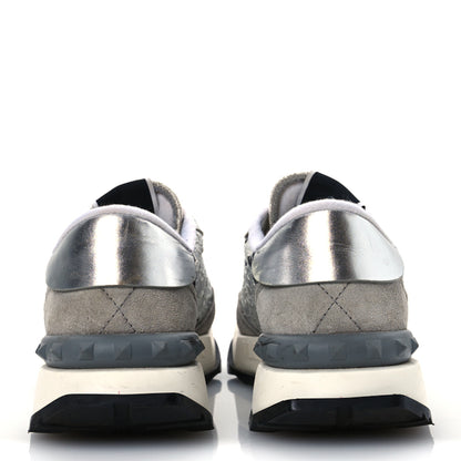 Valentino Garavani Metallic Calfskin Lace Mesh Lacerunner Sneaker 37.5 Silver Pastel Gray 6 of 15