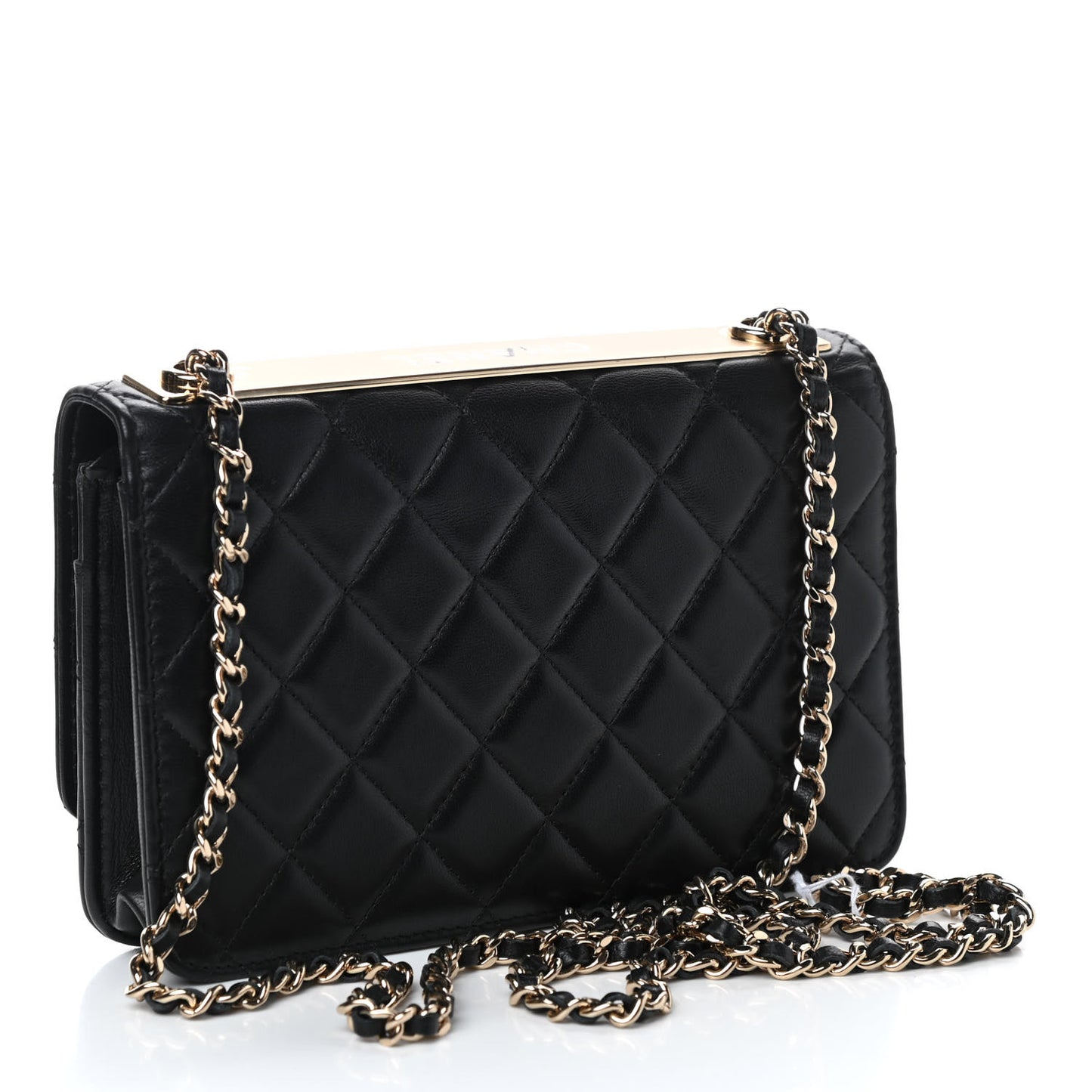 Lambskin Quilted Trendy CC Wallet On Chain WOC Black