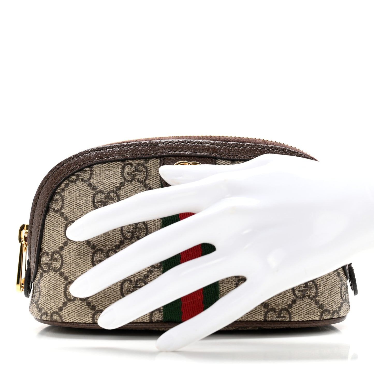 GG Supreme Monogram Textured Calfskin Web Medium Ophidia Cosmetic Case Beige Ebony New Acero