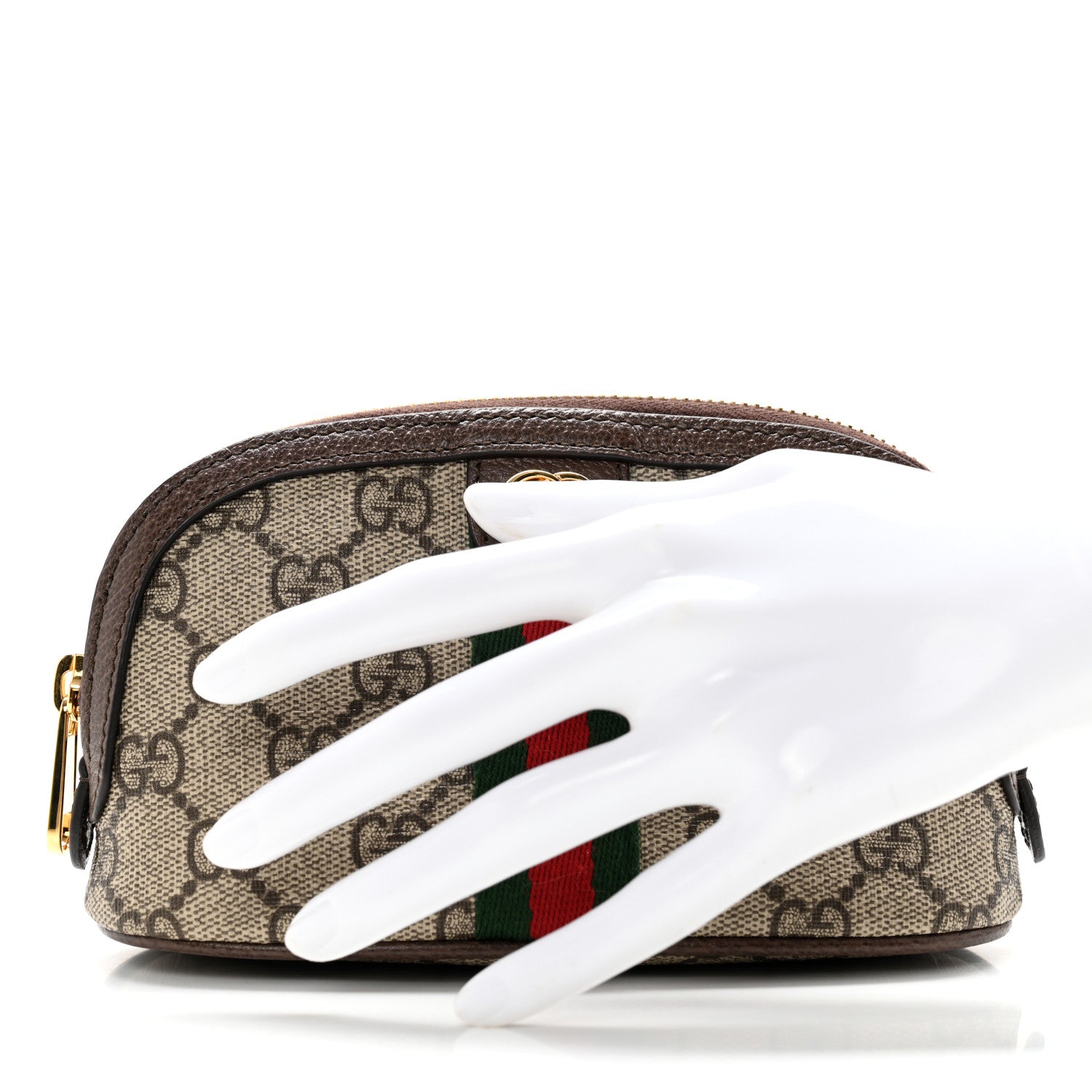 Gucci GG Supreme Monogram Textured Calfskin Web Medium Ophidia Cosmetic Case Beige Ebony New Acero 1 of 8