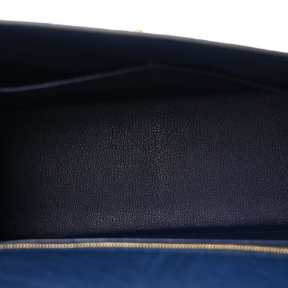 Hermes Ostrich Horseshoe Kelly Sellier 28 Bleu Iris Gris Agate 4 of 12