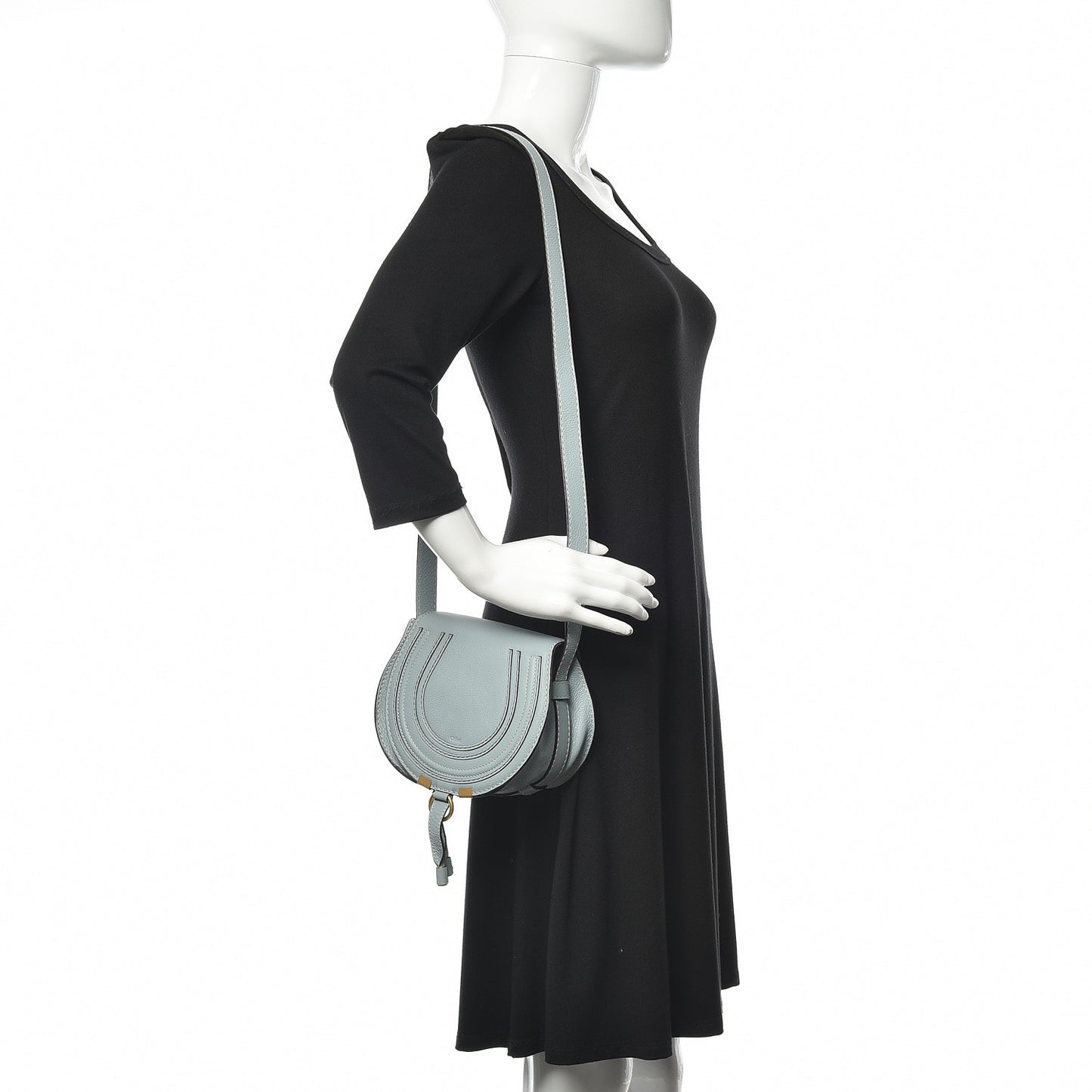 Calfskin Mini Marcie Round Crossbody Bag Faded Blue