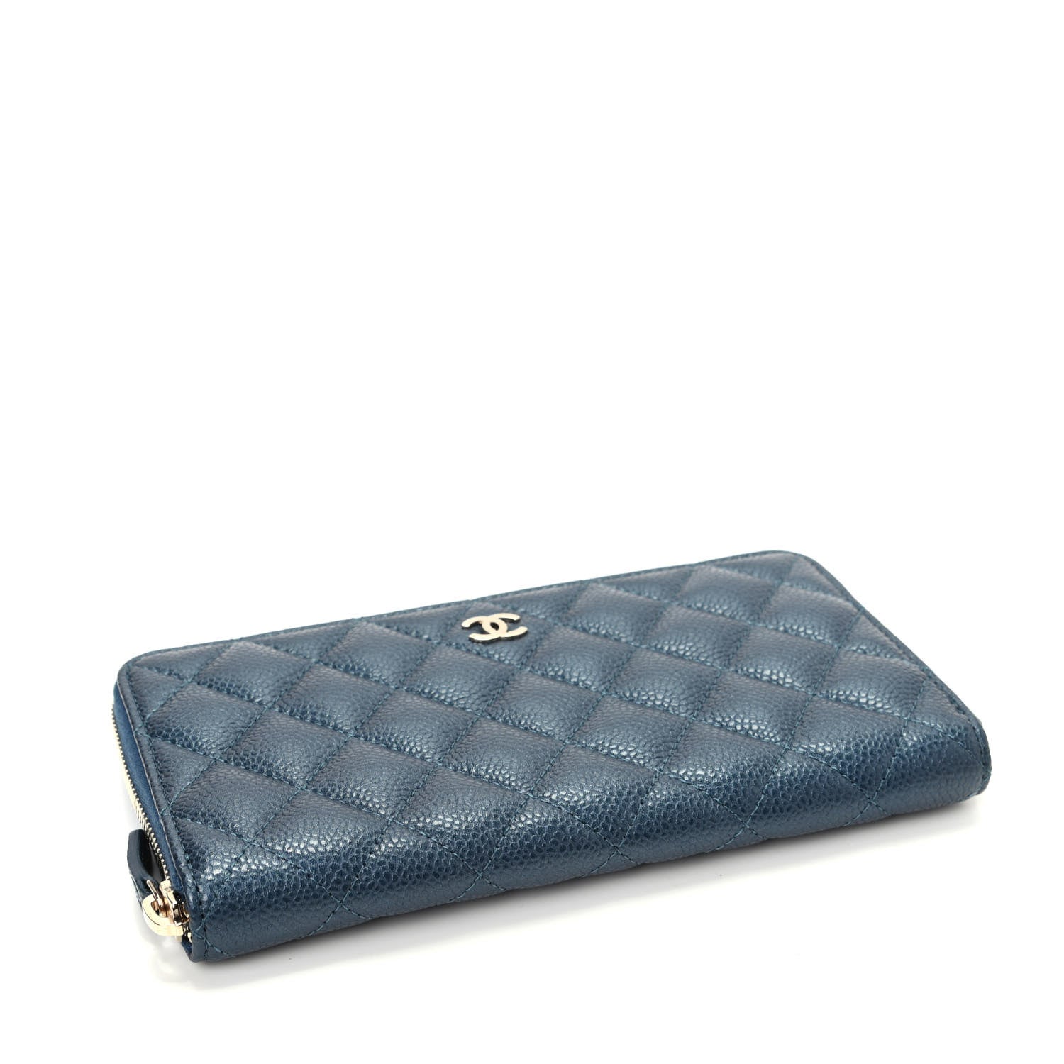 Chanel Metallic Caviar Quilted Large Gusset Zip Around Wallet Dark Blue 4 of 9
