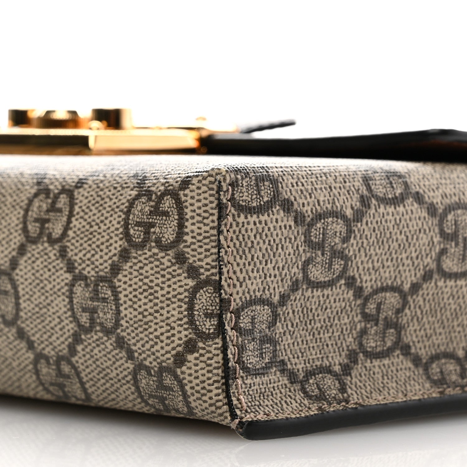 Gucci GG Supreme Monogram Calfskin Mini Padlock Top Handle Shoulder Bag Beige Black Cuir 10 of 10