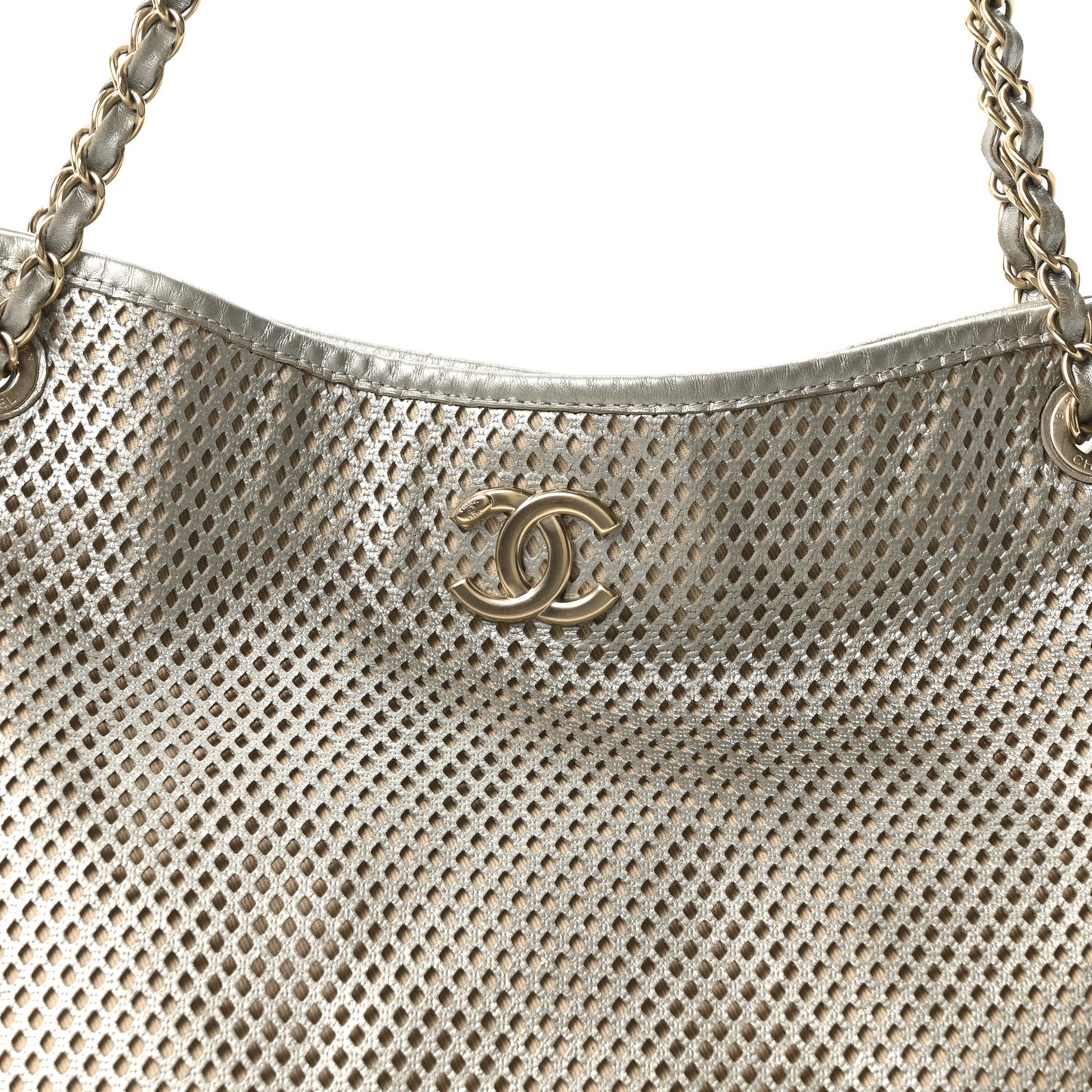 Metallic Calfskin Perforated Up In The Air Tote Silver