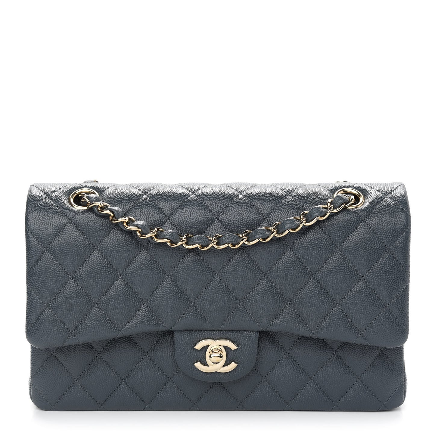 Caviar Quilted Medium Double Flap Dark Grey