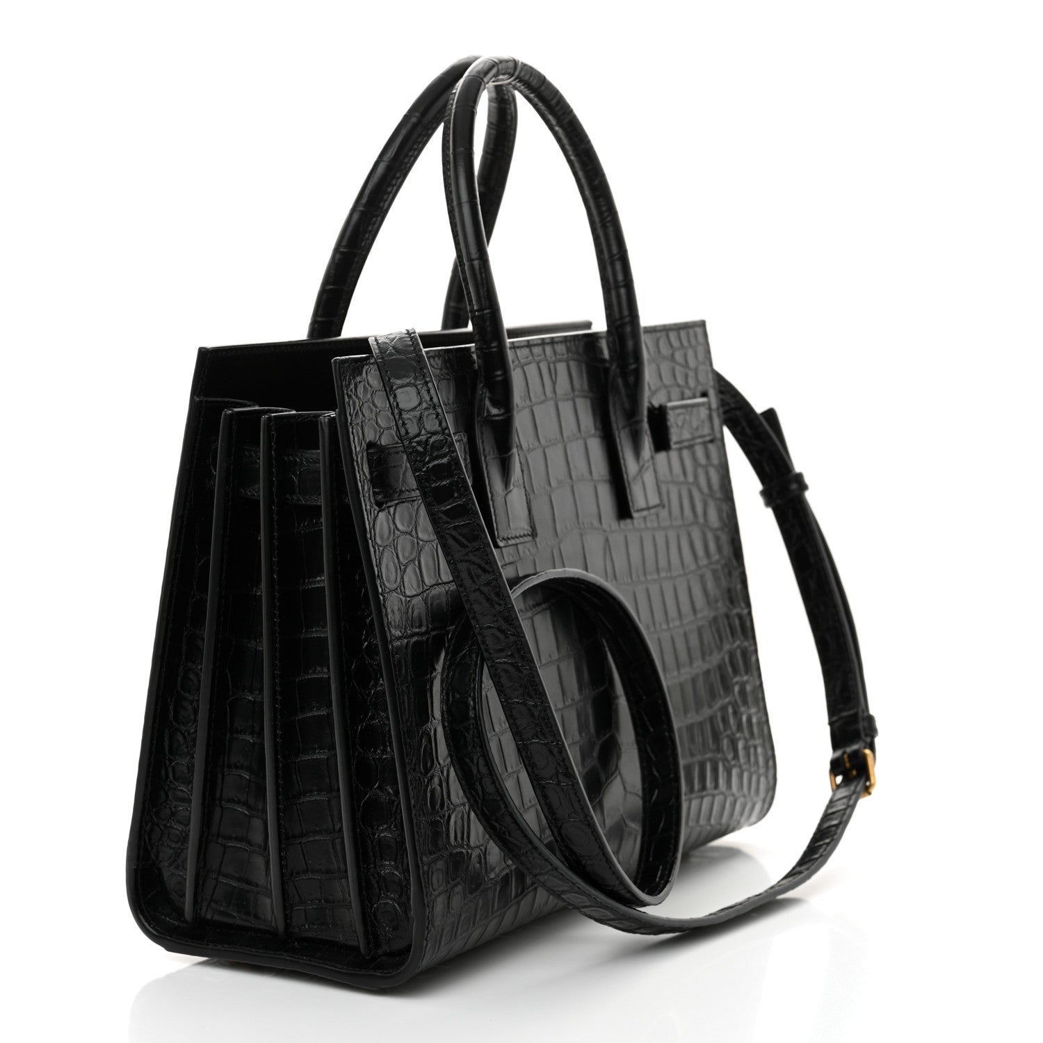 Saint Laurent Calfskin Crocodile Embossed Baby Sac De Jour Black 3 of 10