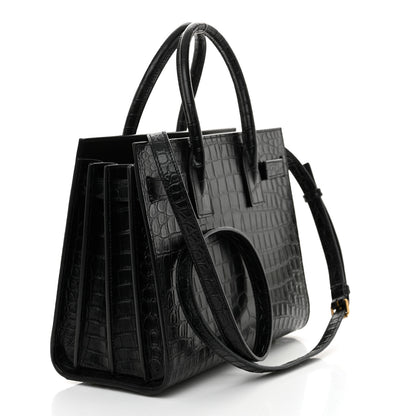 Saint Laurent Calfskin Crocodile Embossed Baby Sac De Jour Black 3 of 10