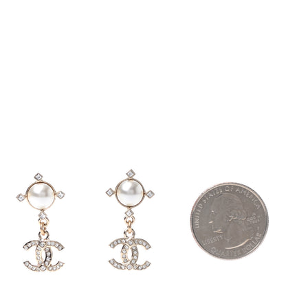 Chanel Crystal Pearl CC Drop Earrings Gold 2 of 4