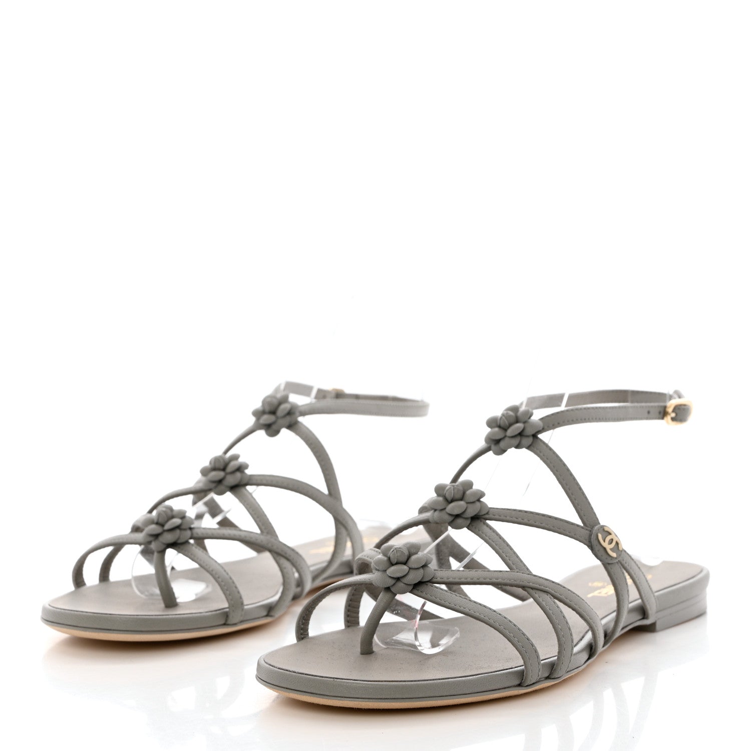 Chanel Lambskin Camellia Criss Cross Sandals 36.5 Grey 3 of 8