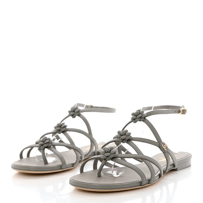 Chanel Lambskin Camellia Criss Cross Sandals 36.5 Grey 3 of 8